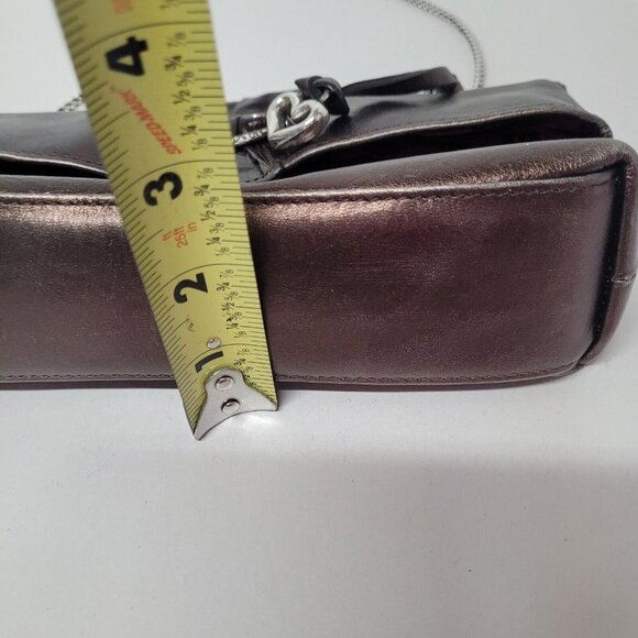 Brighton Scarlet Bronze Fold Over Leather Handbag Silver Strap W/Dust Bag EUC - Picture 10 of 12